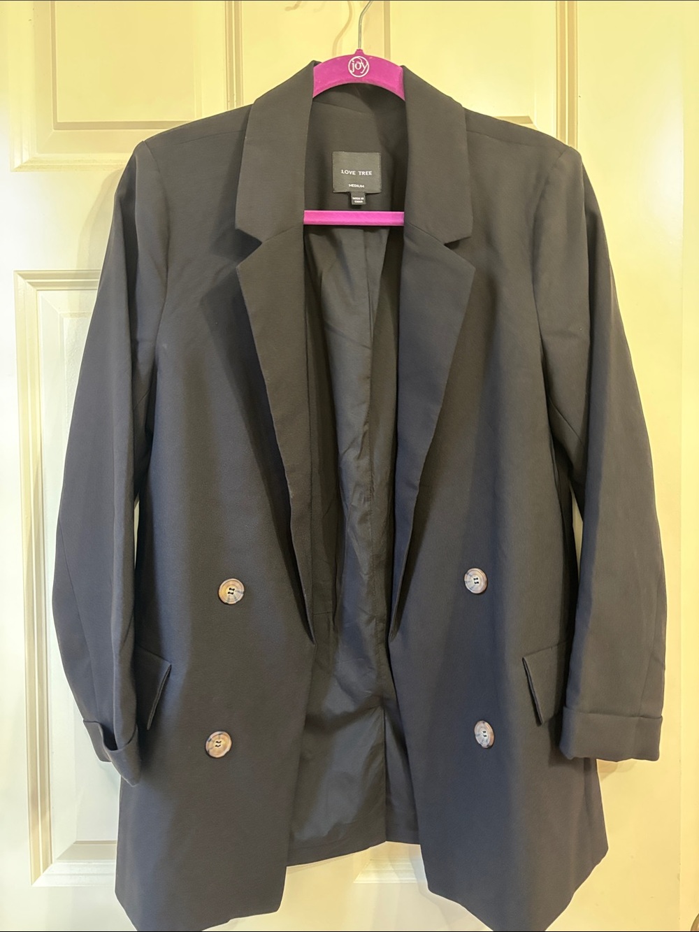 Love Tree Black Double-Breasted Relaxed Blazer
